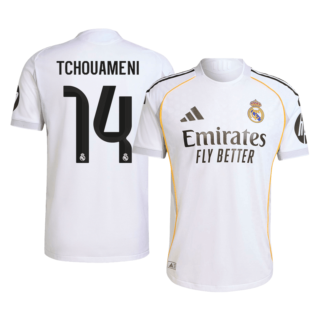 Męska Koszulka Domowa Real Madrid TCHOUAMENI #14 Wersja Piłkarska 2025/26 - Slim Fit - Topowe Koszulki Pilkarskie Sklep Internetowy
