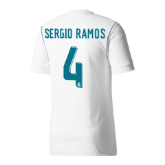 Męska Koszulka Retro Domowa Real Madryt SERGIO RAMOS #4 2017/18 - Topowe Koszulki Pilkarskie Sklep Internetowy