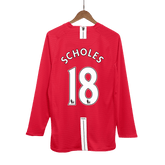 Retro SCHOLES #18 2007/08 Męska Koszulka Domowa MU z Długim Rękawem - Topowe Koszulki Pilkarskie Sklep Internetowy