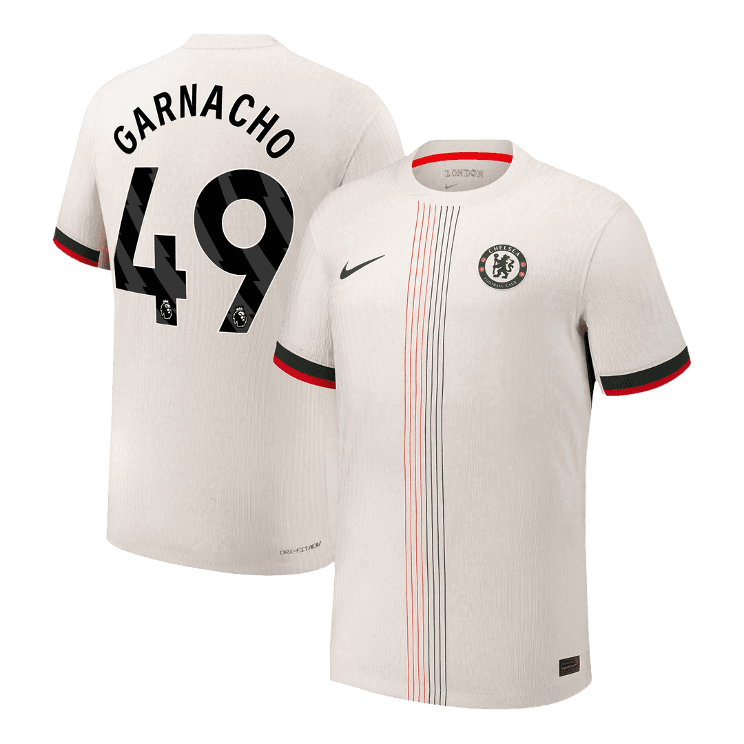 Męska Koszulka Wyjazdowa Chelsea GARNACHO #49 Wersja Piłkarska 2025/26 - Slim Fit - Topowe Koszulki Pilkarskie Sklep Internetowy