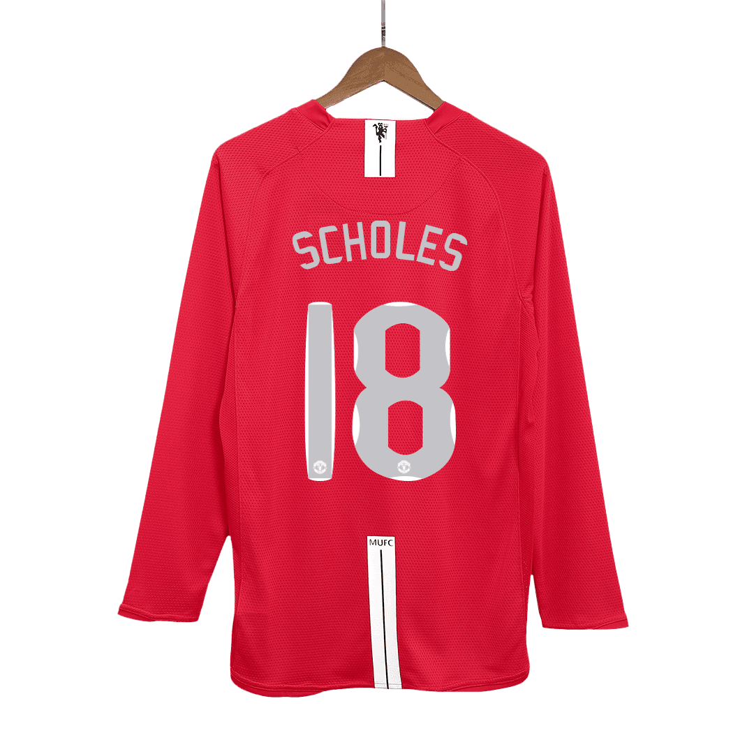 Retro SCHOLES #18 2007/08 Męska Koszulka Domowa MU z Długim Rękawem - UCL Final - Topowe Koszulki Pilkarskie Sklep Internetowy