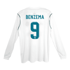 Męska Koszulka Retro Domowa Real Madryt BENZEMA #9 Długi Rękaw 2017/18 - Topowe Koszulki Pilkarskie Sklep Internetowy