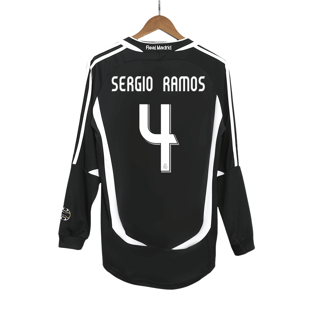 Męska Koszulka Retro Wyjazdowa Real Madrid SERGIO RAMOS #4 2006/07 z Długim Rękawem - Topowe Koszulki Pilkarskie Sklep Internetowy
