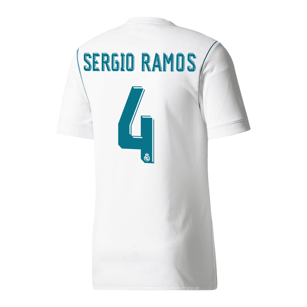 Męska Koszulka Retro Domowa Real Madryt SERGIO RAMOS #4 2017/18 - Topowe Koszulki Pilkarskie Sklep Internetowy