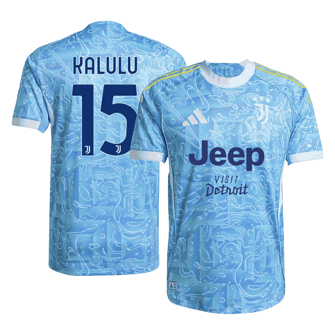 Męska Koszulka Wyjazdowa Juventus KALULU #15 Wersja Piłkarska 2025/26 - Slim Fit - Topowe Koszulki Pilkarskie Sklep Internetowy