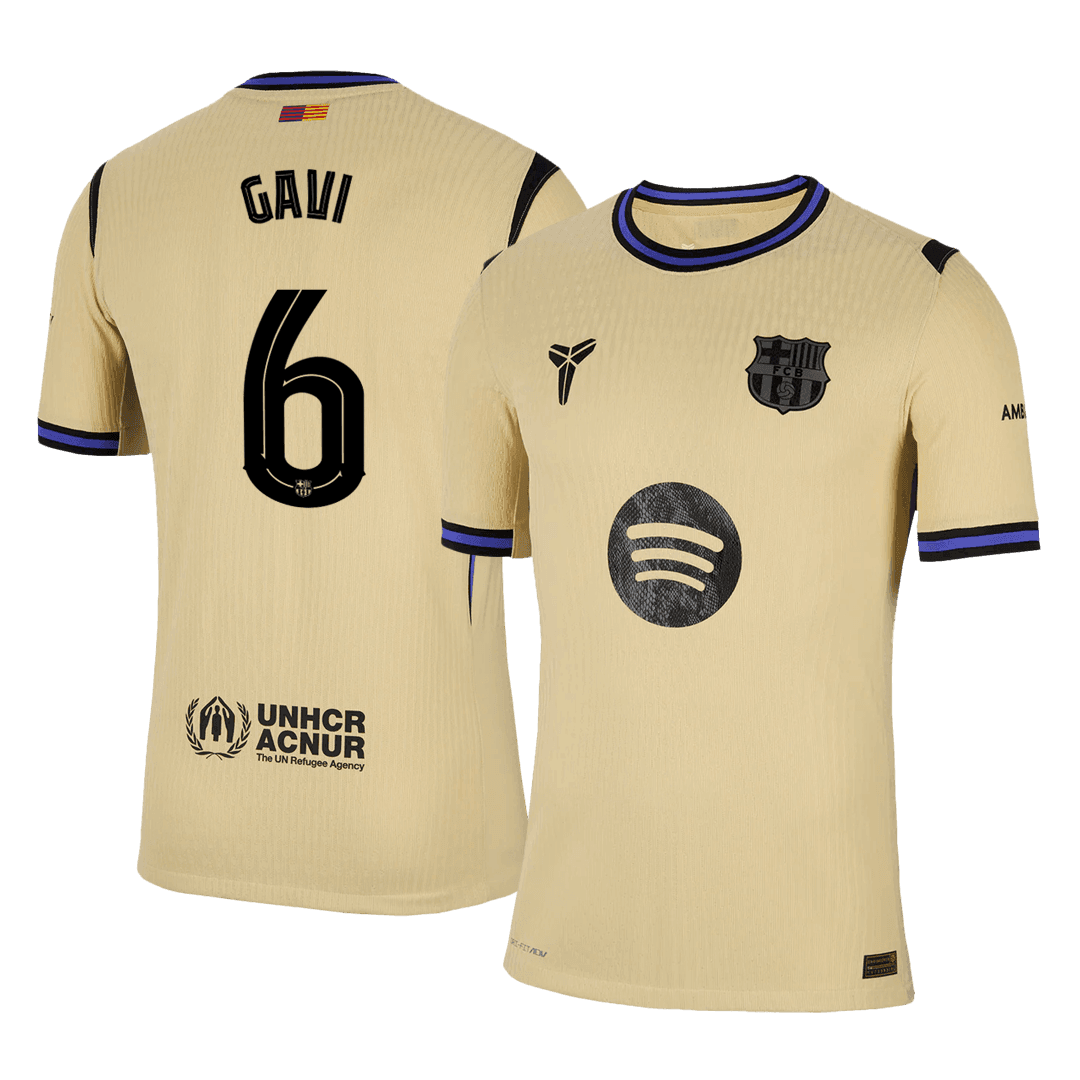 Męska Koszulka Wyjazdowa FC Barcelona GAVI #6 Wersja Piłkarska 2025/26 - UCL - Slim Fit - Topowe Koszulki Pilkarskie Sklep Internetowy