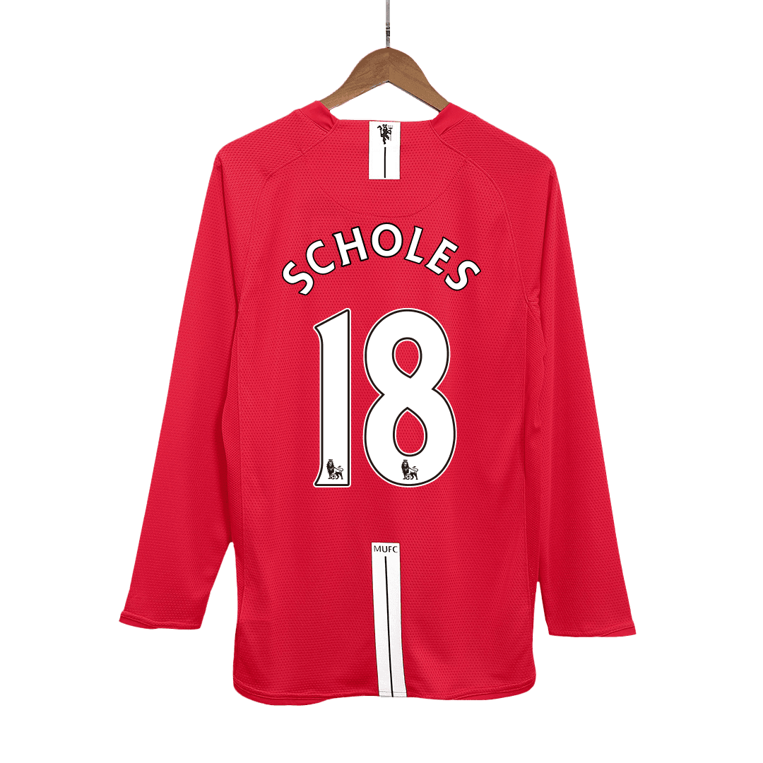 Retro SCHOLES #18 2007/08 Męska Koszulka Domowa MU z Długim Rękawem - Topowe Koszulki Pilkarskie Sklep Internetowy