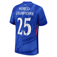 Męska Koszulka Domowa Chelsea WORLD CHAMPIONS #25 Wersja Piłkarska 2025/26 - with chest badge - Slim Fit - Topowe Koszulki Pilkarskie Sklep Internetowy