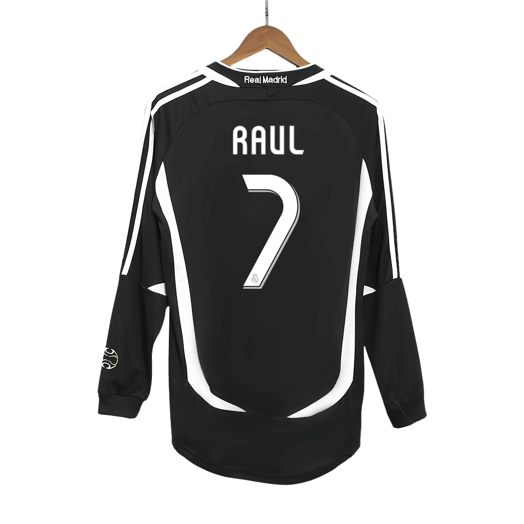 Męska Koszulka Retro Wyjazdowa Real Madrid RAUL #7 2006/07 z Długim Rękawem - Topowe Koszulki Pilkarskie Sklep Internetowy