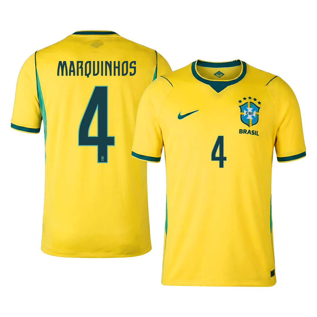Męska koszulka Brazylii domowa MARQUINHOS #4 - Mundial 2026 [PREMIUM]