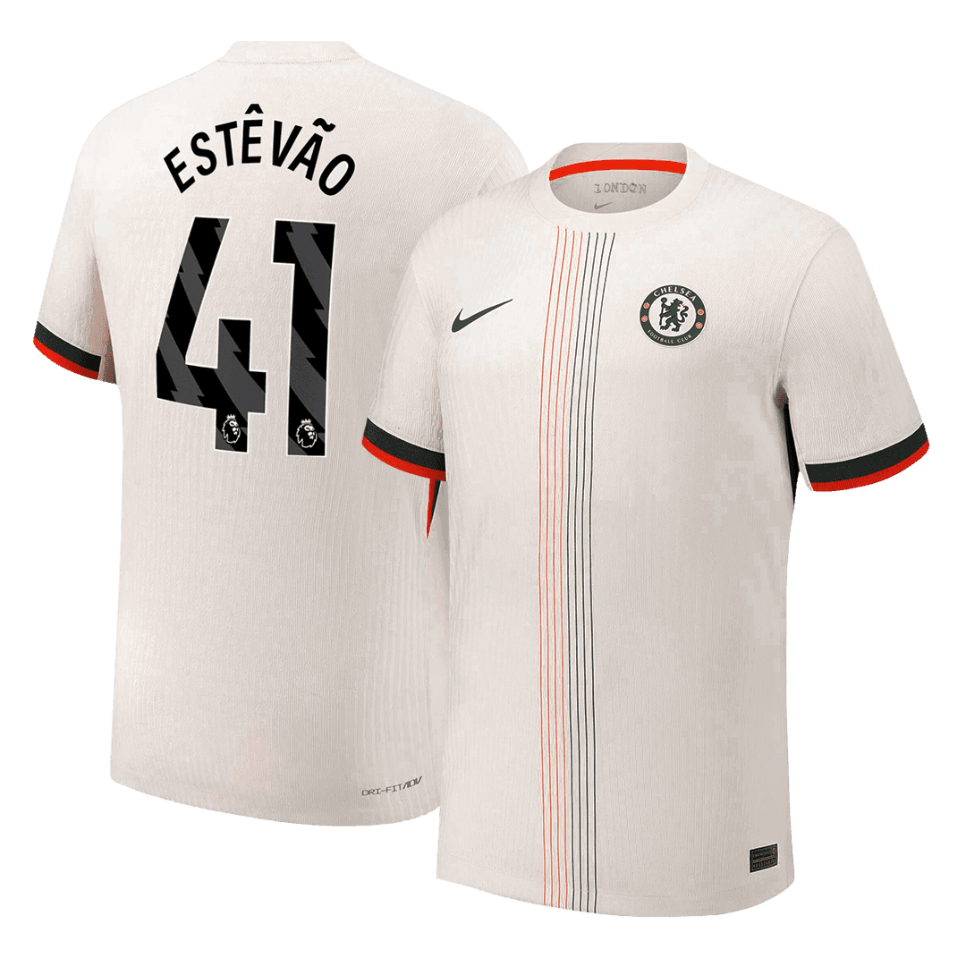Męska Koszulka Wyjazdowa Chelsea ESTÊVÃO #41 Wersja Piłkarska 2025/26 - Slim Fit - Topowe Koszulki Pilkarskie Sklep Internetowy