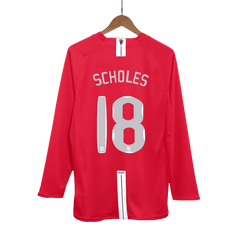 Retro SCHOLES #18 2007/08 Męska Koszulka Domowa MU z Długim Rękawem - UCL Final - Topowe Koszulki Pilkarskie Sklep Internetowy