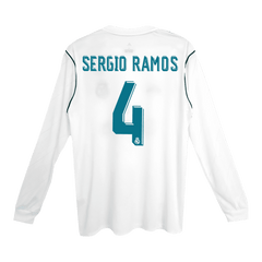 Męska Koszulka Retro Domowa Real Madryt SERGIO RAMOS #4 Długi Rękaw 2017/18 - Topowe Koszulki Pilkarskie Sklep Internetowy