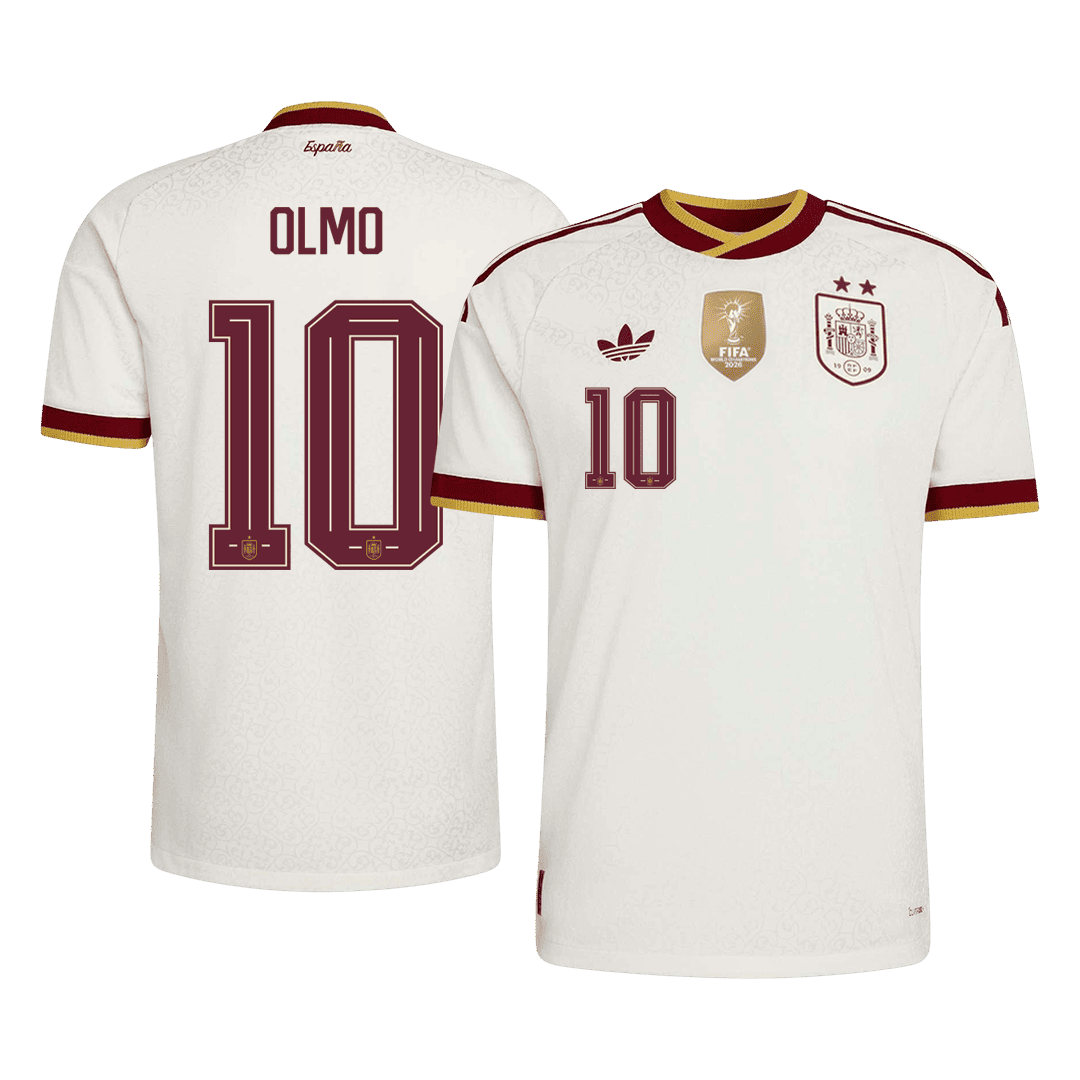 Męska koszulka Hiszpanii Champion Edition wyjazdowa OLMO #10 wersja zawodnicza - Mundial 2026