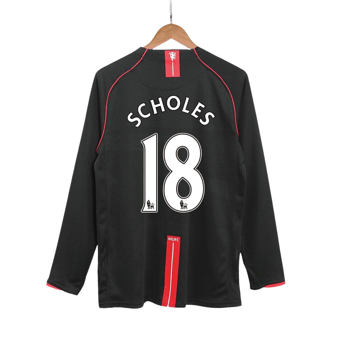Retro SCHOLES #18 2007/08 Męska Koszulka Wyjazdowa MU z Długim Rękawem - Topowe Koszulki Pilkarskie Sklep Internetowy