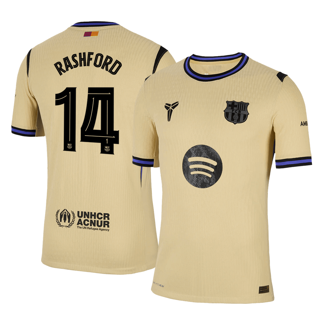 Męska Koszulka Wyjazdowa FC Barcelona RASHFORD #14 Wersja Piłkarska 2025/26 - UCL - Slim Fit